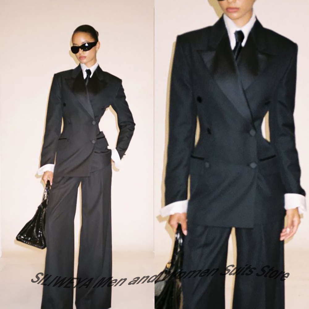 Women'S Elegant Formal Wear - Professioneller schwarzer zweireihiger Anzug für Damen,