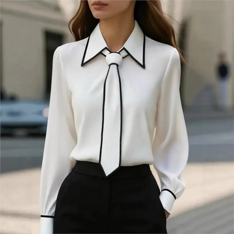 Women'S Formal Wear Suit - Damenbluse, modisches Hemd, formelle Fliege, langärmelig,