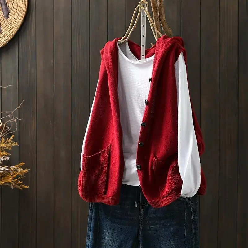 Women'S Formal Wear Cardigan - Weste, rote Strickjacke, Damen-Strickweste, mit Kapuze,