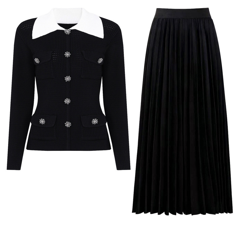 Women'S Formal Wear Cardigan - Damen 2-Teiliges Outfit Eleganter Kontrastkragen Strick-Cardigan