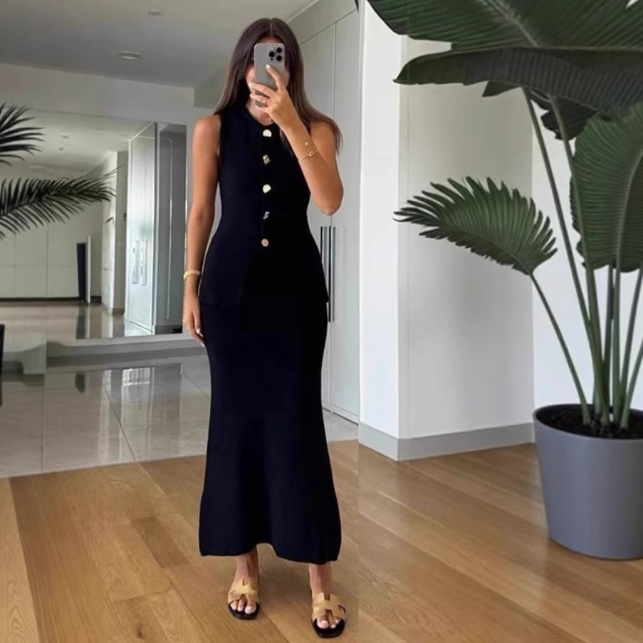 Women Formal Wear Outfits - Einreihiges, ärmelloses, figurbetontes Oberteil mit Rundhalsausschnitt