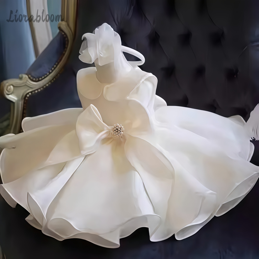 Women'S Elegant Formal Wear - Weißes Perlen-Verziertes Kleid Hochzeits-Blumenmädchenkleid Weißes Blumenmädchen-Outfit