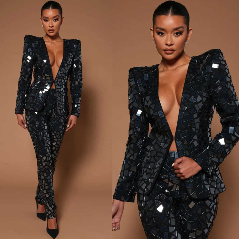 Women Formal Wear With Tie - Designer Big Diamonds Damenhose, individuelle Perlen,