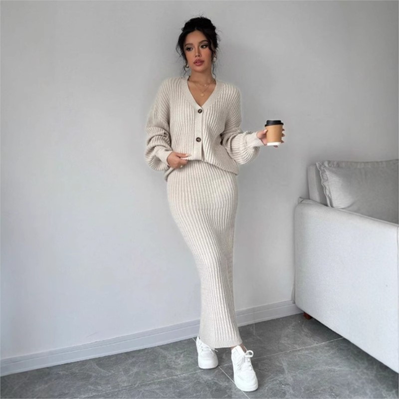 Women'S Formal Wear Cardigan - Damen-Strickpullover, langer Rock, zweiteiliges Set, Freizeitkleidung,