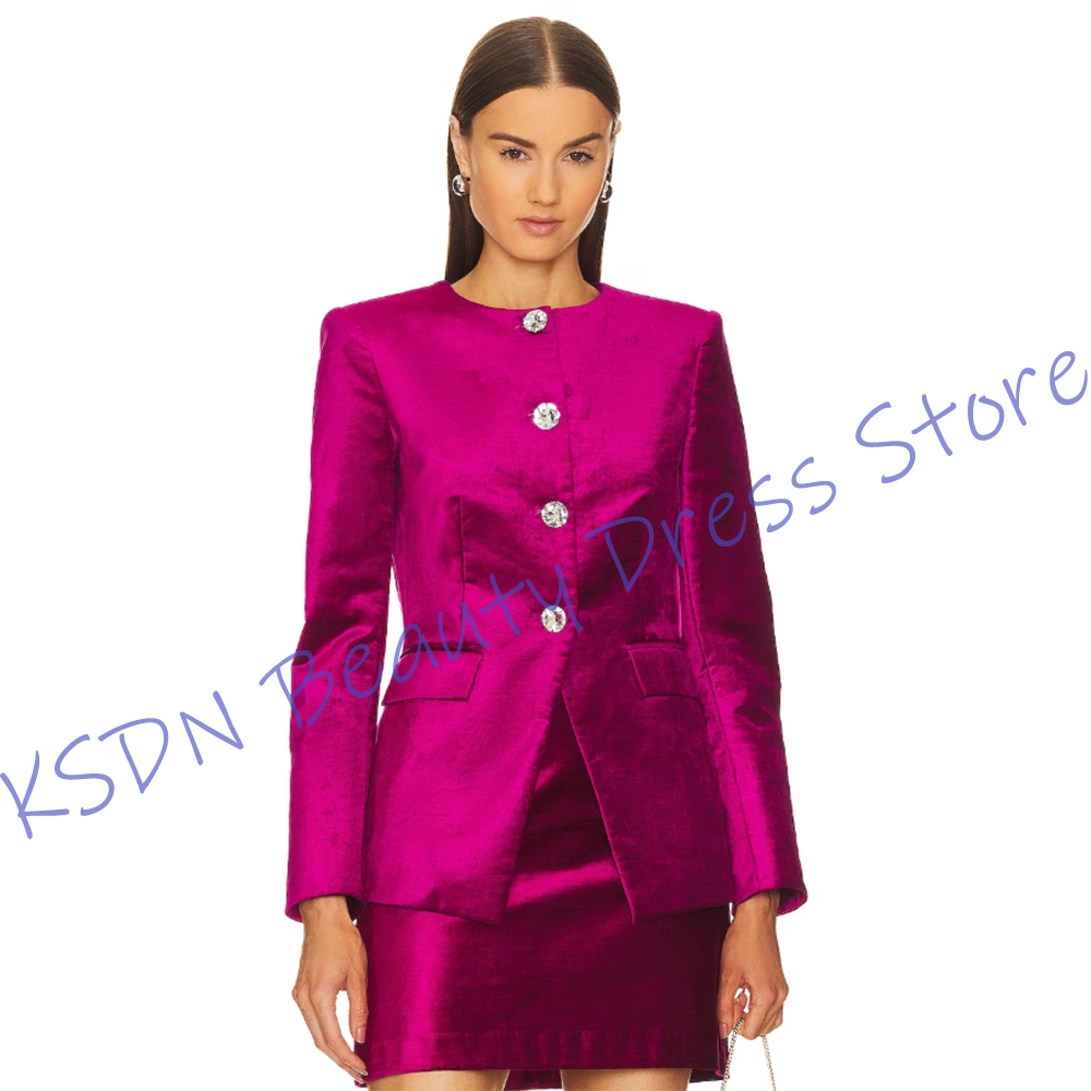 Women Formal Wear Outfits - Schicker Damen-Einreiher-Anzug in Pink, Satin-Zweiteiler (Jacke