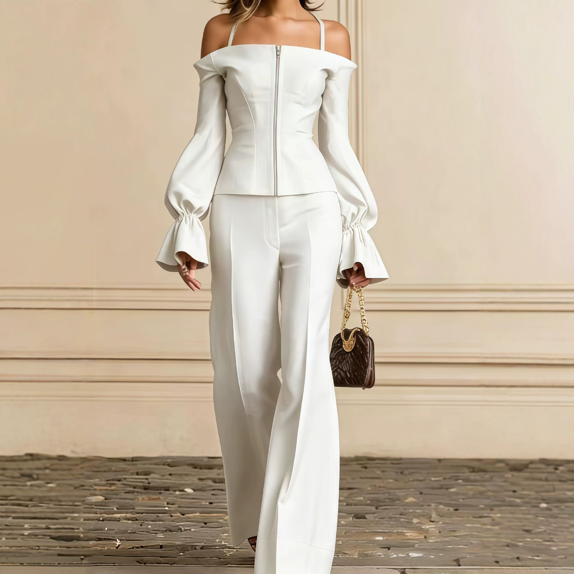 Women'S Formal Wear Suit - 2-teiliges Hosen-Set für Damen, einfarbig, Spaghettiträger,