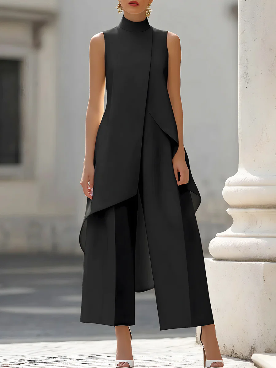 Women'S Elegant Formal Wear - Ärmelloser Jumpsuit mit hohem Kragen, asymmetrischer