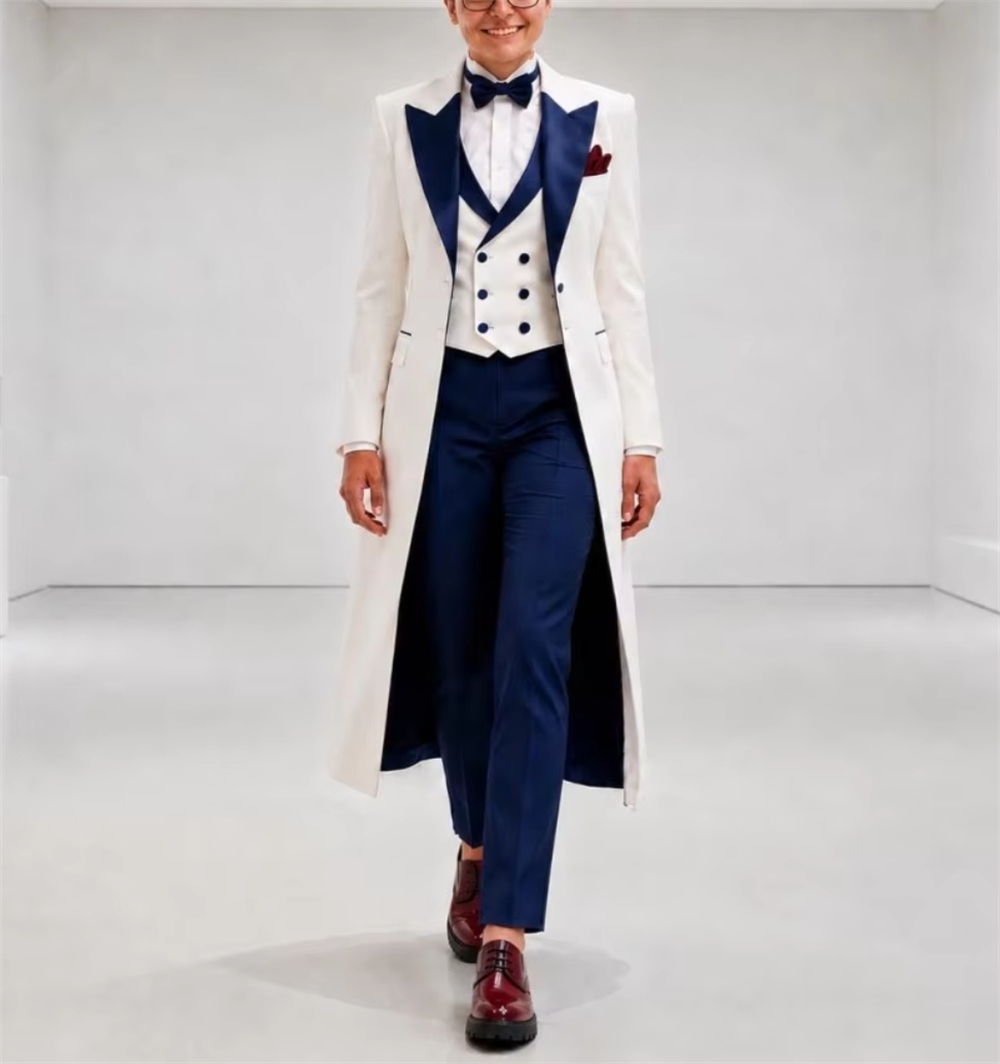 Women'S Formal Wear Suit - Marineblau-weiße Damenjacke, elegante maßgeschneiderte Bürokleidung, Hochzeitsgast-Outfit,