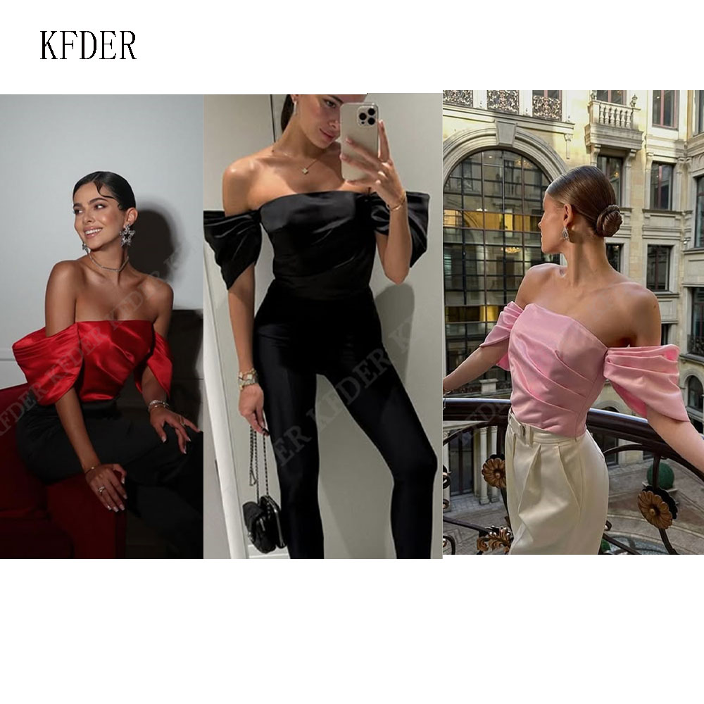 Schulterfreie Satin-Bluse für  – Women Formal Blouses For Evening Wear Bewertung und Preis