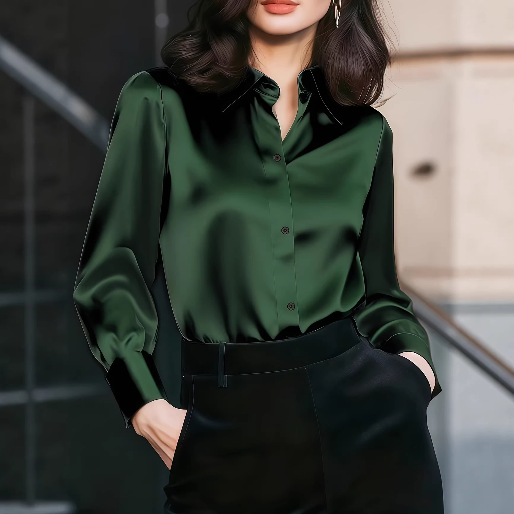 Damen-Satinbluse mit Reverskra – Women'S Elegant Formal Wear Bewertung und Preis